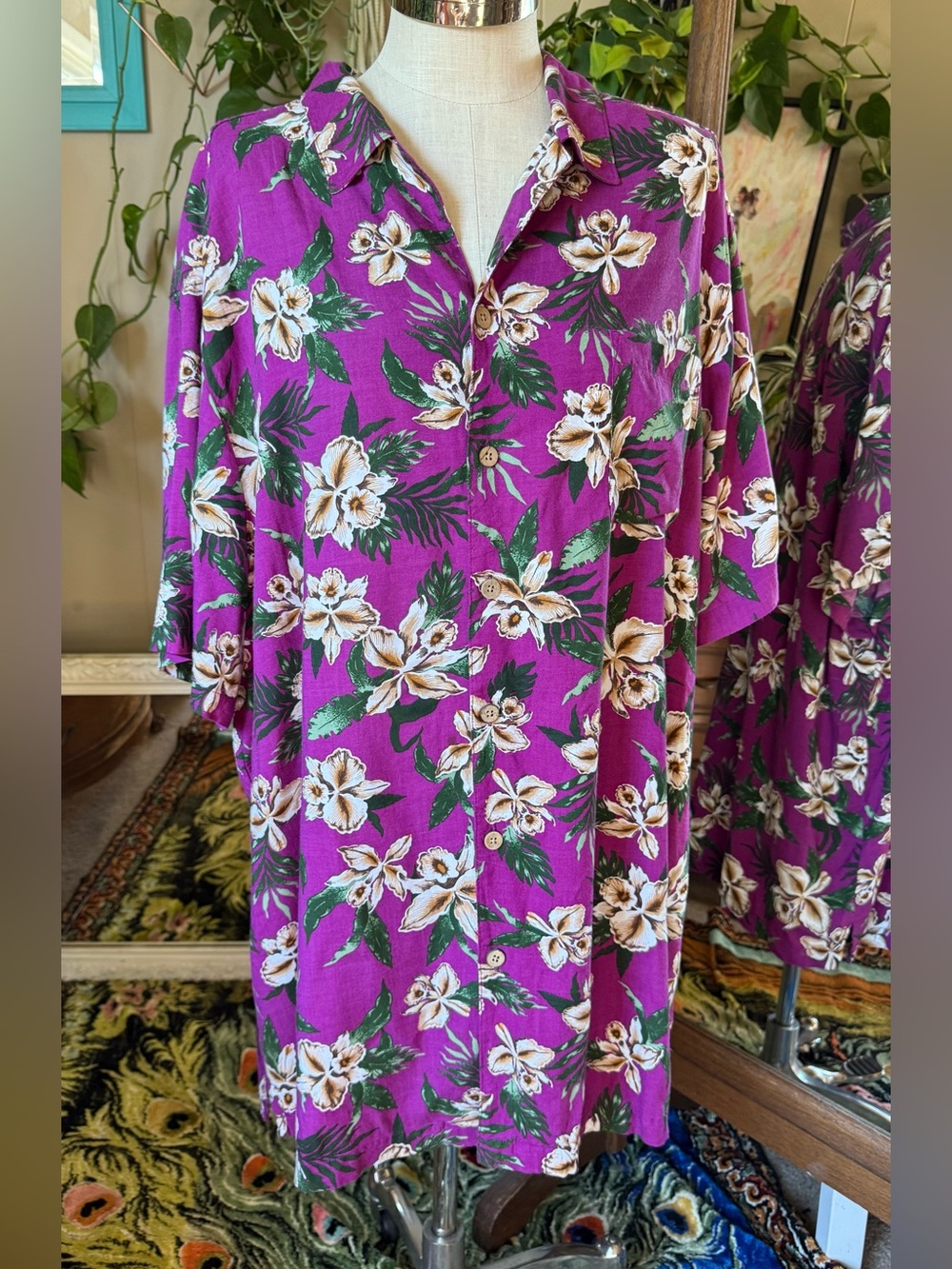 KING SIZE Mens 3XL Hawaiian Shirt Tropical Exotic Flower Beach Purple